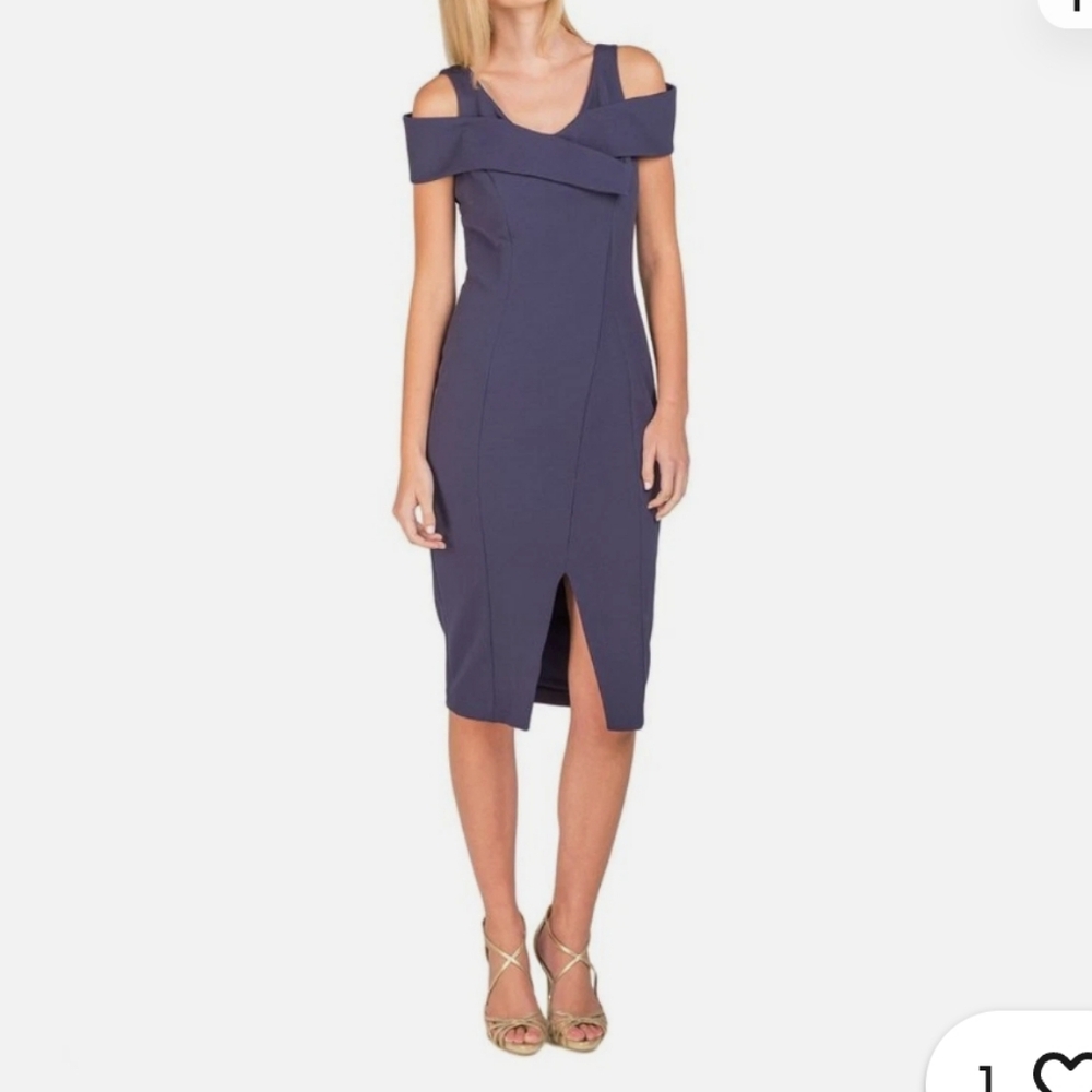 Badgley Mischka Mock Wrap Sheath Navy Dress Size 10